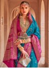Silk Blend Light Blue and Rose Pink Traditional Designer Saree - 1