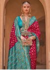 Silk Blend Light Blue and Red Traditional Designer Saree - 1