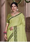 Linen Woven Work Mint Green and Olive Designer Contemporary Saree - 1