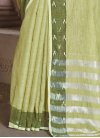 Linen Woven Work Mint Green and Olive Designer Contemporary Saree - 2