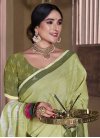 Linen Woven Work Mint Green and Olive Designer Contemporary Saree - 3