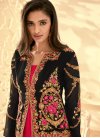 Compelling Faux Georgette Black and Red Jacket Style Ankle Length Suit - 1