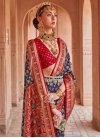 Navy Blue and Red Designer Contemporary Style Saree For Ceremonial - 1