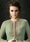 Monumental Beige and Mint Green Embroidered Work Faux Georgette Jacket Style Salwar Kameez - 1