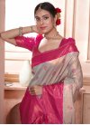 Off White and Rose Pink Kanjivaram Silk Designer Traditional Saree - 1