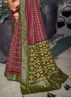 Tussar Silk Crimson and Olive Designer Traditional Saree For Ceremonial - 3