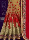 Net Beige and Red Embroidered Work Half N Half Trendy Saree - 2