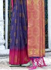 Magenta and Navy Blue Banarasi Silk Designer Contemporary Style Saree - 2