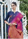 Magenta and Navy Blue Banarasi Silk Designer Contemporary Style Saree - 1