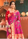 Woven Work Red and Rose Pink Designer Contemporary Style Saree - 1