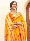 Paithani Silk Mustard and Orange Designer Contemporary Style Saree - 2