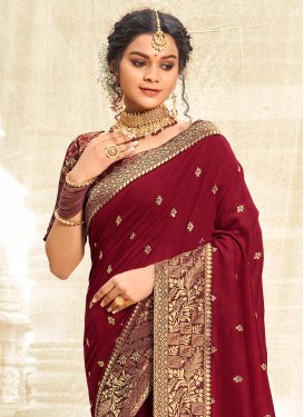 Vichitra Silk Trendy Saree with Embroidered Work in Red