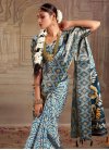 Light Blue and Navy Blue Tussar Silk Designer Contemporary Style Saree - 3