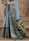Light Blue and Navy Blue Tussar Silk Designer Contemporary Style Saree - 1