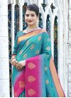 Banarasi Silk Rose Pink and Turquoise Traditional Designer Saree - 3