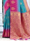 Banarasi Silk Rose Pink and Turquoise Traditional Designer Saree - 2