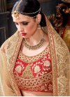 Beige and Red Fancy Fabric Lehenga Style Saree - 1
