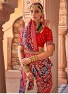 Navy Blue and Red Traditional Designer Saree - 1