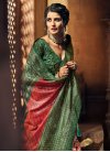 Tussar Silk Digital Print Work Bottle Green and Off White Contemporary Style Saree - 1