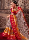 Patola Silk Beige and Red Print Work Designer Contemporary Style Saree - 1