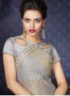 Lycra Beige and Silver Color Beads Work Designer Contemporary Style Saree - 1