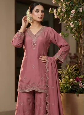 Embroidered Work Palazzo Suit For Party in Salmon