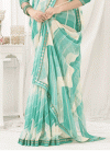 Off White and Turquoise Faux Chiffon Designer Contemporary Saree - 3