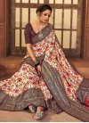 Digital Print Work Off White and Purple  Contemporary Style Saree - 1