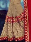 Beautiful Beige and Red Embroidered Work Half N Half Saree - 2