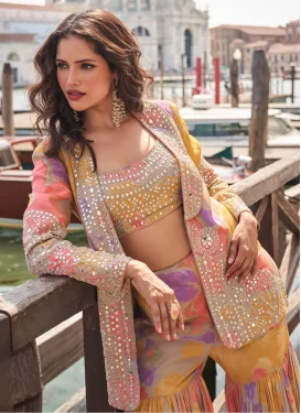 Chinon Sharara Suit with Digital Print Work in Multi Colour for Party