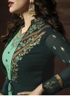 Bottle Green and Sea Green Faux Georgette Jacket Style Suit - 1