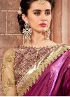 Eye-Catchy Beige and Purple Beads Work Crush Half N Half Designer Saree - 2