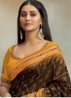 Brown and Mustard Embroidered Work Designer Contemporary Saree - 1