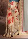 Beige and Grey Faux Chiffon Contemporary Style Saree For Ceremonial - 1