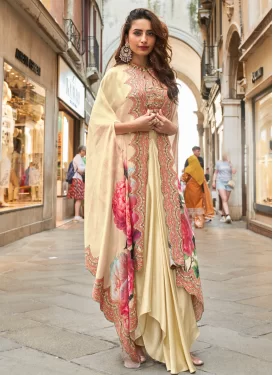 Cream Crepe Silk Designer Suit with Embroidered Work for Festival