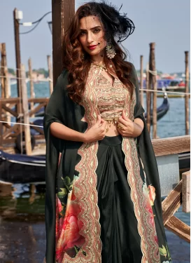 Crepe Silk Designer Suit with Embroidered Work for Women in Black