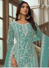Embroidered Work Net Palazzo Straight Salwar Suit - 1