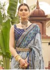Grey and Navy Blue Patola Silk Designer Traditional Saree For Ceremonial - 1