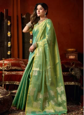 Tissue Classic Saree with Woven Work for Ceremonial in Sea Green