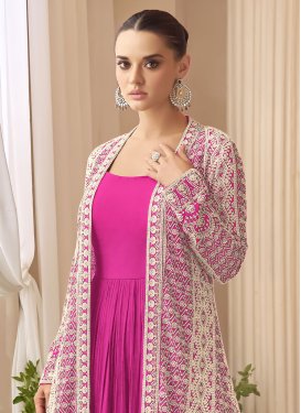Chinon Designer Gown with Embroidered Work for Women in Rose Pink