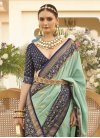 Navy Blue and Turquoise Print Work Designer Contemporary Style Saree - 2