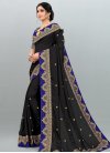 Black and Navy Blue Embroidered Work Contemporary Style Saree - 2