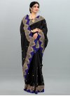Black and Navy Blue Embroidered Work Contemporary Style Saree - 1