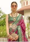 Green and Rose Pink Print Work Designer Contemporary Style Saree - 2
