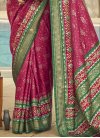 Green and Rose Pink Print Work Designer Contemporary Style Saree - 3