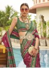 Green and Rose Pink Print Work Designer Contemporary Style Saree - 1