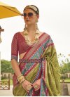 Olive and Red Print Work Traditional Designer Saree - 1