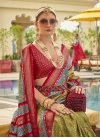 Olive and Red Print Work Traditional Designer Saree - 2