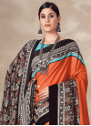 Pasmina Black and Orange Digital Print Work Designer Contemporary Style Saree - 2