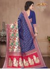 Beige and Blue Banarasi Silk Trendy Classic Saree - 2